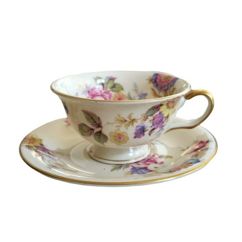 Castleton China USA Sunnybrooke Footed Cup and Saucer Set Vintage 1950s